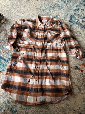 Ci Sono Orange, Black & White Plaid Utility Shirt Jacket